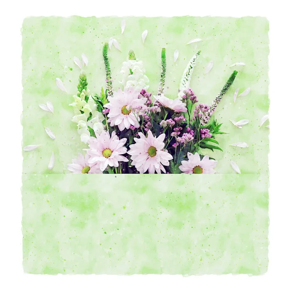 Watercolor Style Illustration Pink Flowers Green Background — Stockfoto