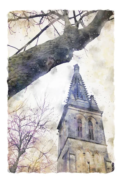 Aquarell Stil Und Abstrakte Illustration Der Alten Gotischen Kathedrale Und — Stockfoto