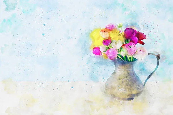 Watercolor Style Illustration Pastel Flowers — Stock Photo, Image