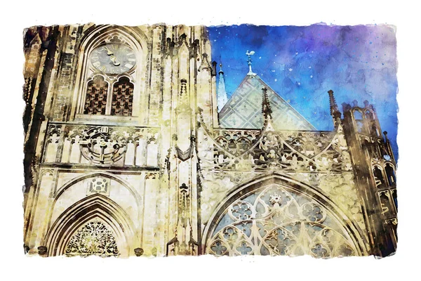 Acquerello Illustrazione Astratta Dell Antica Cattedrale Gotica — Foto Stock