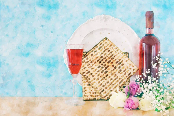 Suluboya Stil Pesah Kutlama Kavramının Yahudi Fısıh Bayramı Soyut Resim — Stok fotoğraf
