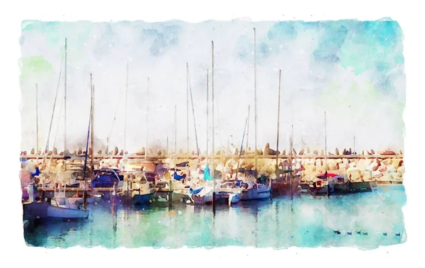 Abstract Watercolor Style Image Nautical Concept Marina Sea Boats — Stock Photo, Image