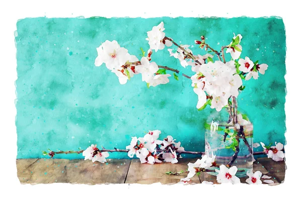 Stylu Przypominającym Akwarele Abstrakcyjny Obraz Kwiaty Wiśniowe Drzewo — Zdjęcie stockowe