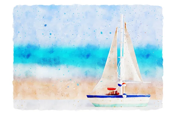 Image Abstraite Style Aquarelle Concept Nautique Avec Vieux Bateau — Photo