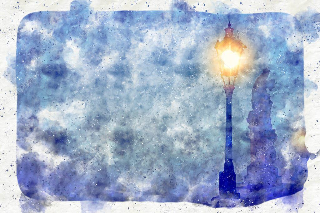 watercolor style and abstract illustration of vintage street lamp