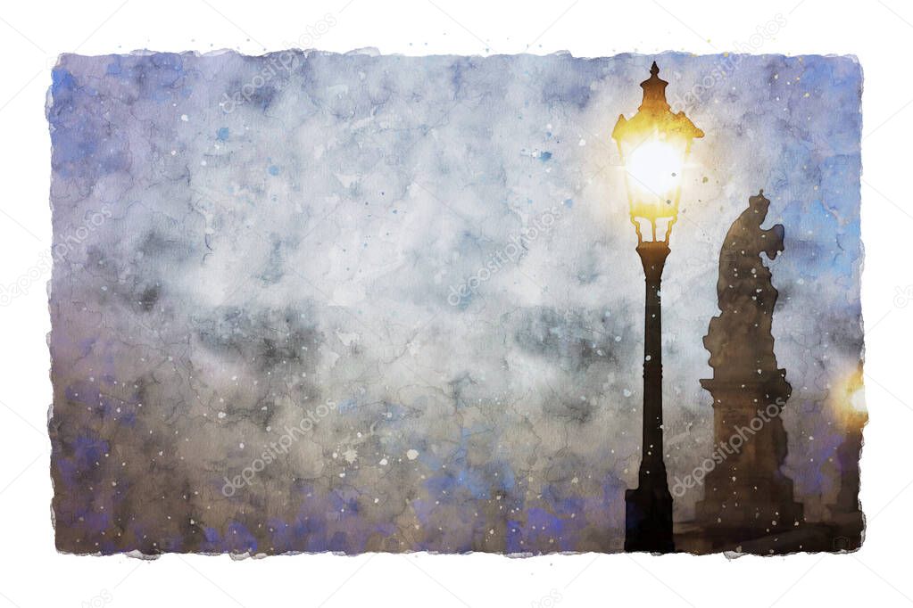 watercolor style and abstract illustration of vintage street lamp