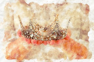 watercolor style and abstract image of beautiful queen/king crown. fantasy medieval period clipart