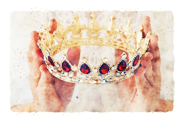 Akvarell Stil Och Abstrakt Bild Vackra Queen King Crown Fantasy — Stockfoto