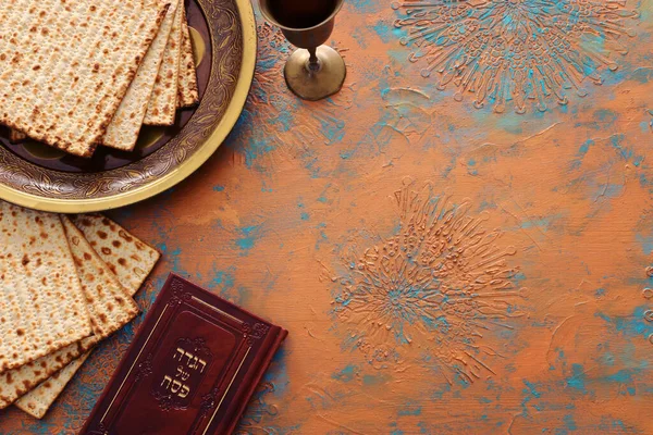 Pesah Celebration Concept Jewish Passover Holiday Traditional Book Text Hebrew — Stock Photo, Image