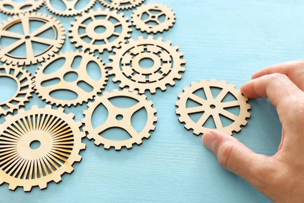 Hand Placing Cogwheel Set Gears Mechanism — Stock Photo, Image