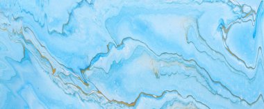 Soyut mermer efekt arka planının sanat fotoğrafçılığı. Mavi, beyaz ve altın renkli yaratıcı renkler. Güzel boya.