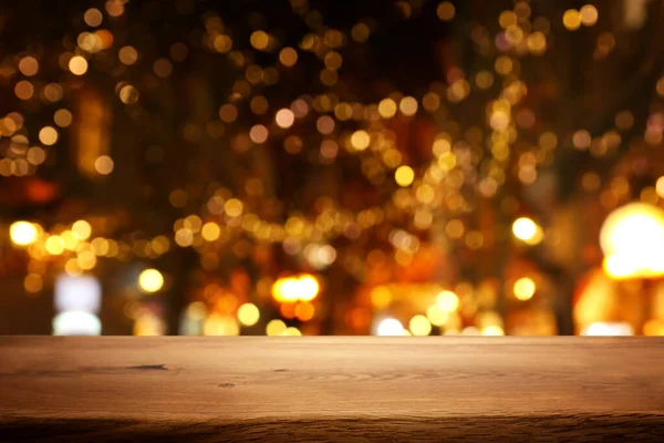 Background Image Wooden Table Front Street Abstract Blurred Lights View — 스톡 사진