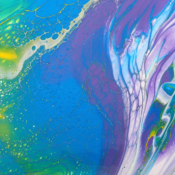抽象大理石效果背景的艺术摄影 紫色和绿色的创意色彩 漂亮的油漆 — 图库照片