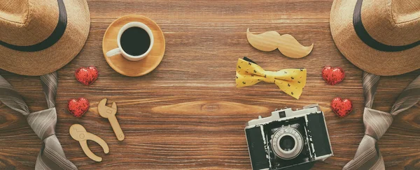 Conceito Dia Pai Sobre Fundo Madeira Vista Superior Flat Lay — Fotografia de Stock