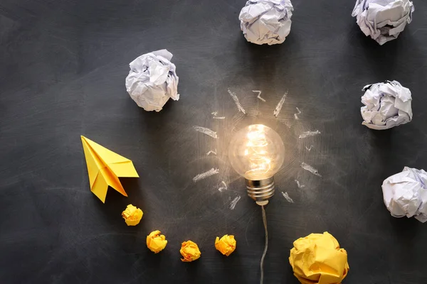 Education Concept Image Creative Idea Innovation Light Bulb Metaphor Blackboard — Stock Photo, Image