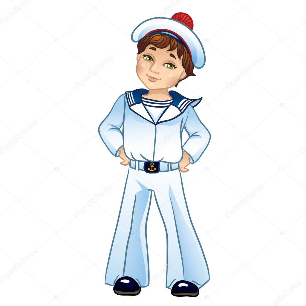 Cartoon cabin boy in the uniform of a French sailor.