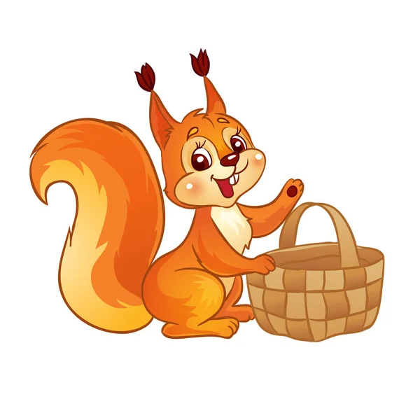 Esquilo de desenho animado bonito com uma cesta . — Vetor de Stock