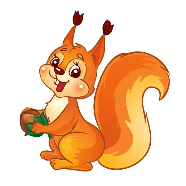 Cute cartoon squirrel with a nut. — Stock Vector