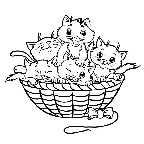 Lindos gatitos en la cesta — Vector de stock