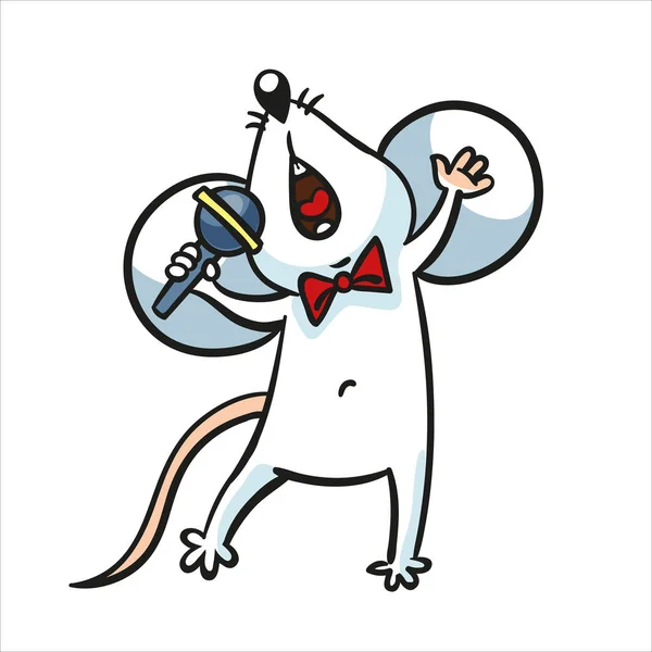 Cartoon rato feliz canta em karaoke. Personagem de desenho animado animal. Símbolo do horóscopo chinês. Isolado sobre fundo branco . —  Vetores de Stock