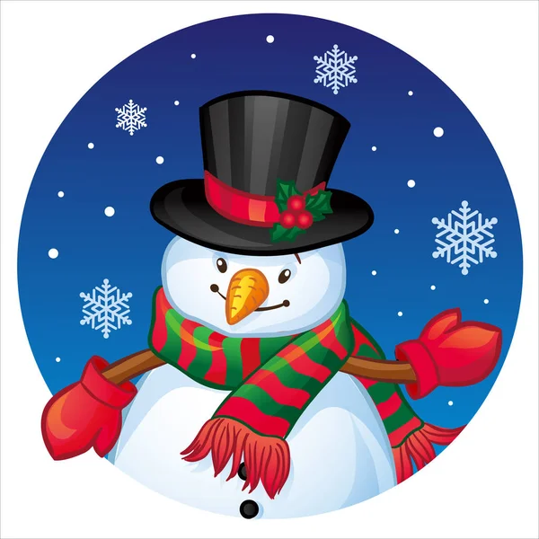 Portret Snowman Med Hatt Halsduk Och Vantar Jul Och Nyår — Stock vektor