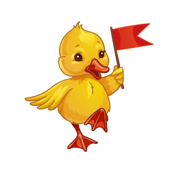 Lindo patito va con la bandera. Diseño de vectores de primavera. Aislado sobre fondo blanco . — Archivo Imágenes Vectoriales