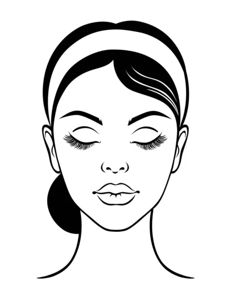 Beautiful female face with closed eyes. Portrait after cosmetic procedures. Illustration for medical clinics and cosmetics, beauty salons. — Stock Vector