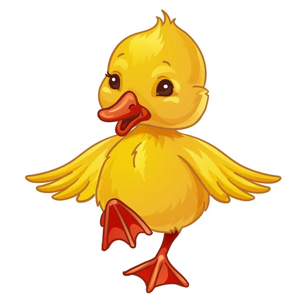 Cute little duck. Spring vector design. Isolated on white background. Outlined for coloring book — 스톡 벡터
