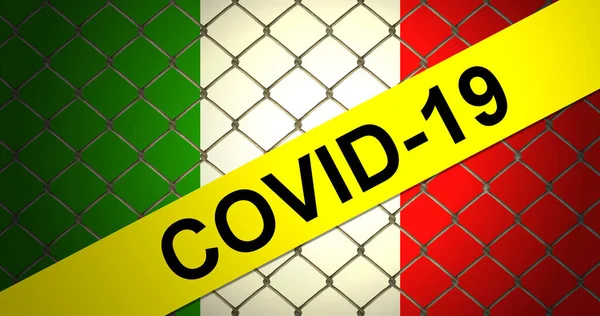 Bandiera Italia Con Griglia Recinzione Metallo Covid — Foto Stock