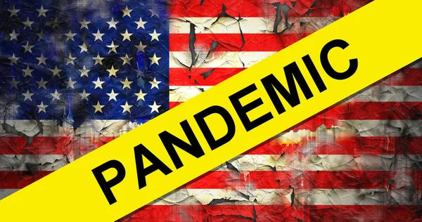 Bandeira Dos Eua Com Aviso Pandemia — Fotografia de Stock