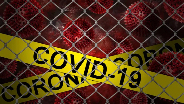 Covid Virus Warning Chain Link Fence — Stock Photo, Image