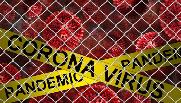 Corona virüs hücreleri tel örgülü pandemik uyarı bandı