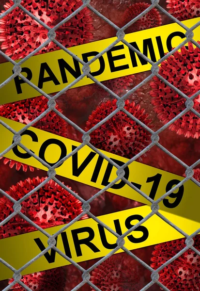 covid 19 virus cells warning with chain link fence