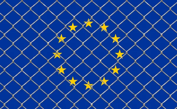 European Union Flag Chain Link Fence — Stock Photo, Image