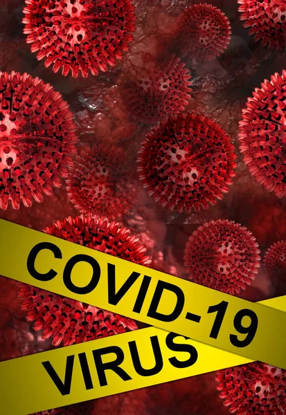 Covid Virus Varningstejp Med Virusceller — Stockfoto