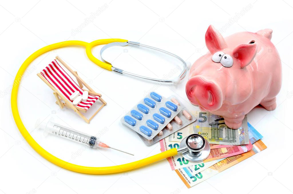 medical scenery piggy bank on white