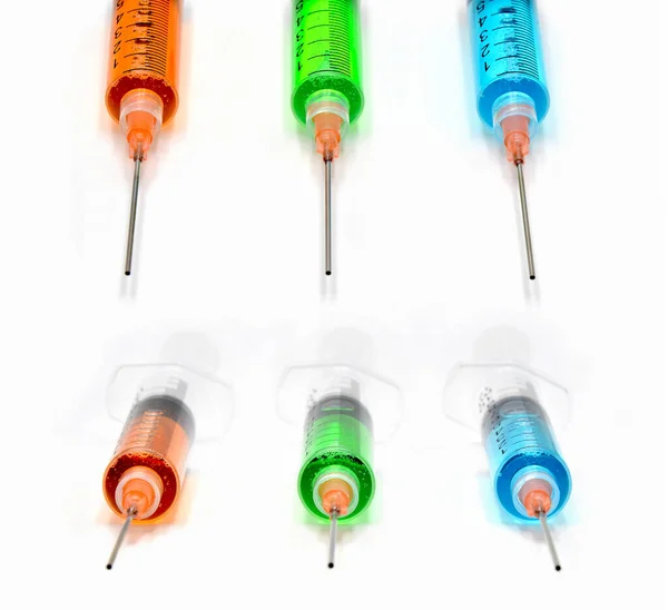 Kolorowe Wstrzyknięcia Szczepionki Białym — Zdjęcie stockowe