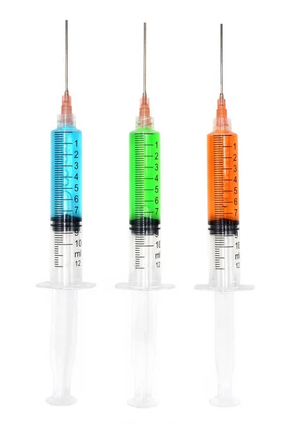 Injeções Coloridas Vacinas Branco — Fotografia de Stock