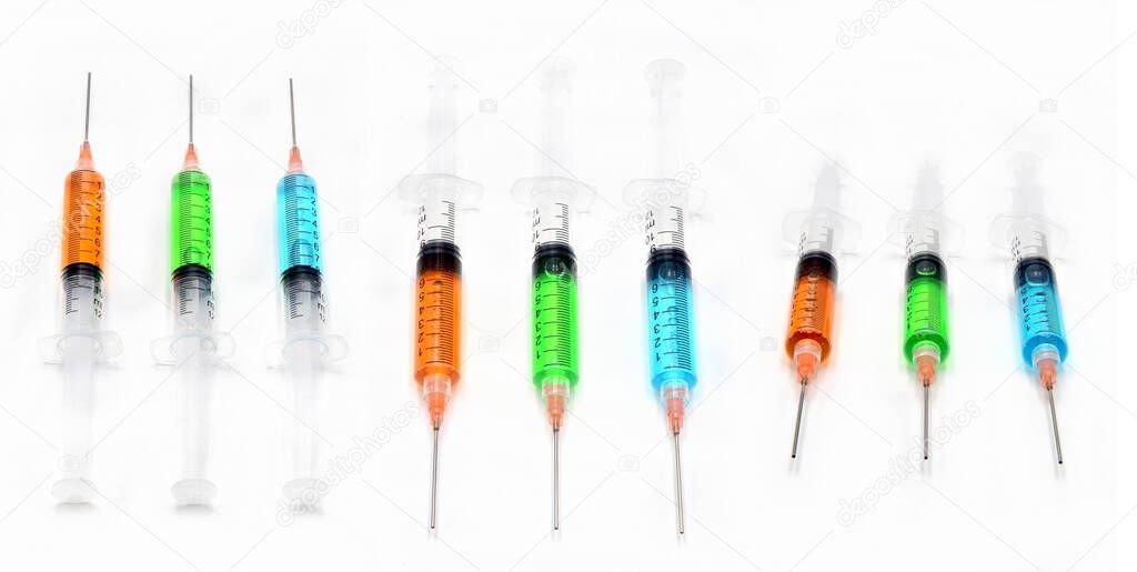 colored vaccinate injections on white