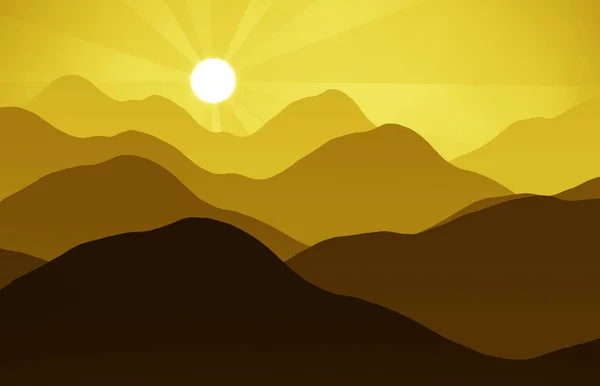 山の丘の風景と夕日 — ストック写真