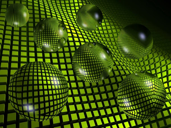 green spheres with grid