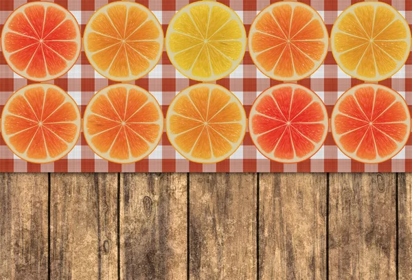 fruity orange slices with gingham table cloth