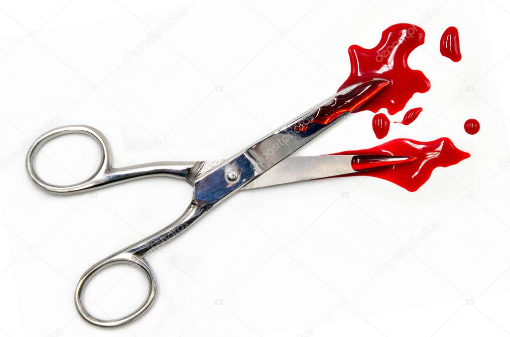  scissors with blood on white