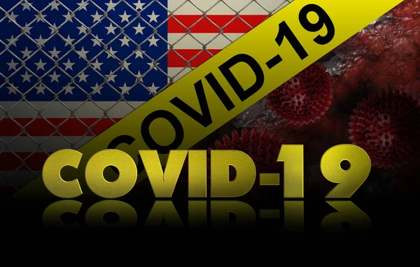Text Covid Virus Cells Usa Flag — 스톡 사진