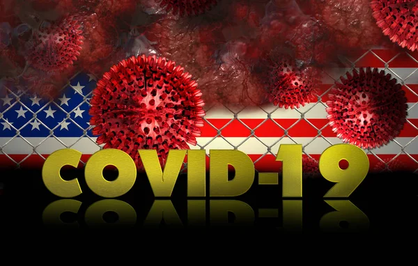 Текст Covid Вірусні Клітини Usa Прапор — стокове фото