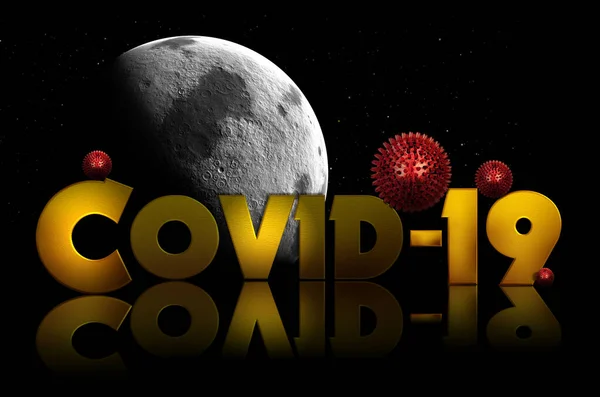 Covid Text Moon Virus Flu Cells — 图库照片