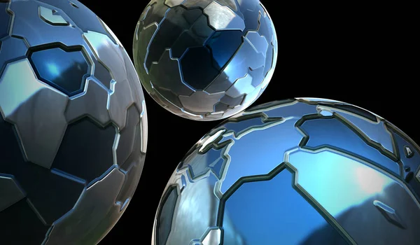 connected futuristic metal 3d globe spheres