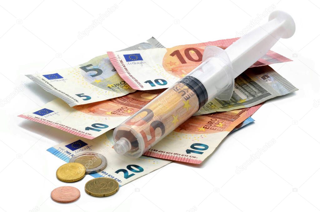  financial syringe with euro bills