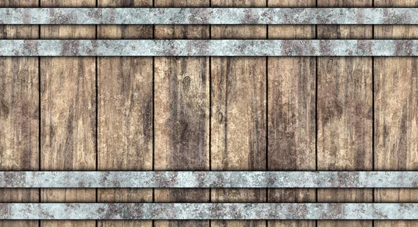 金属ストラップ付き木製のバレル板壁 — ストック写真