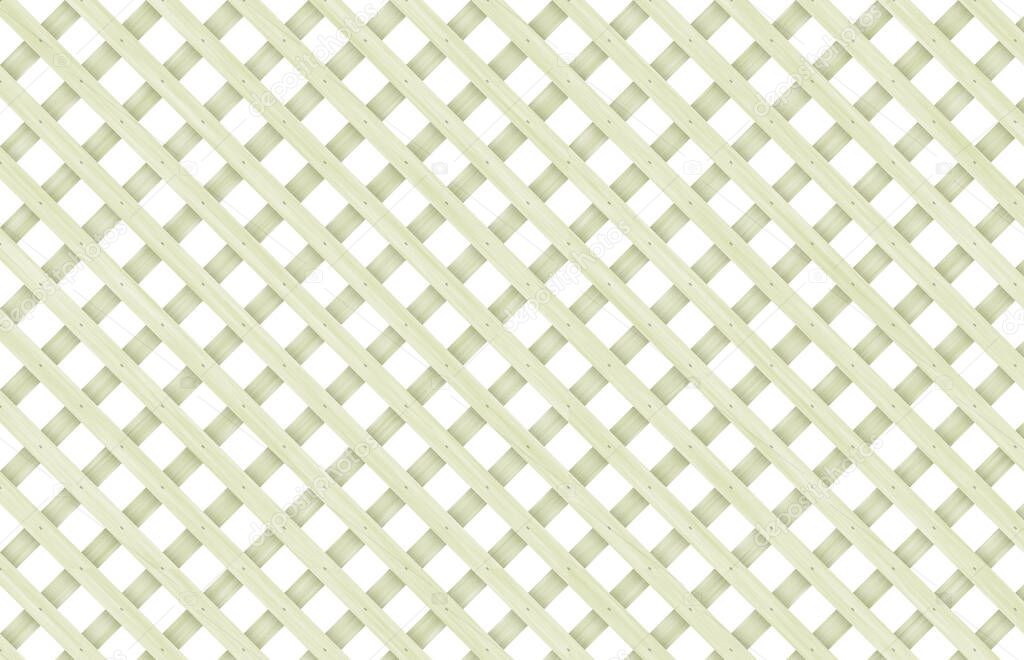 wooden diagonal lattice fence on white